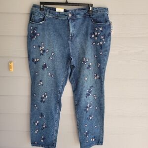 Style & Co. Floral Embroidered Blue Jeans 20W